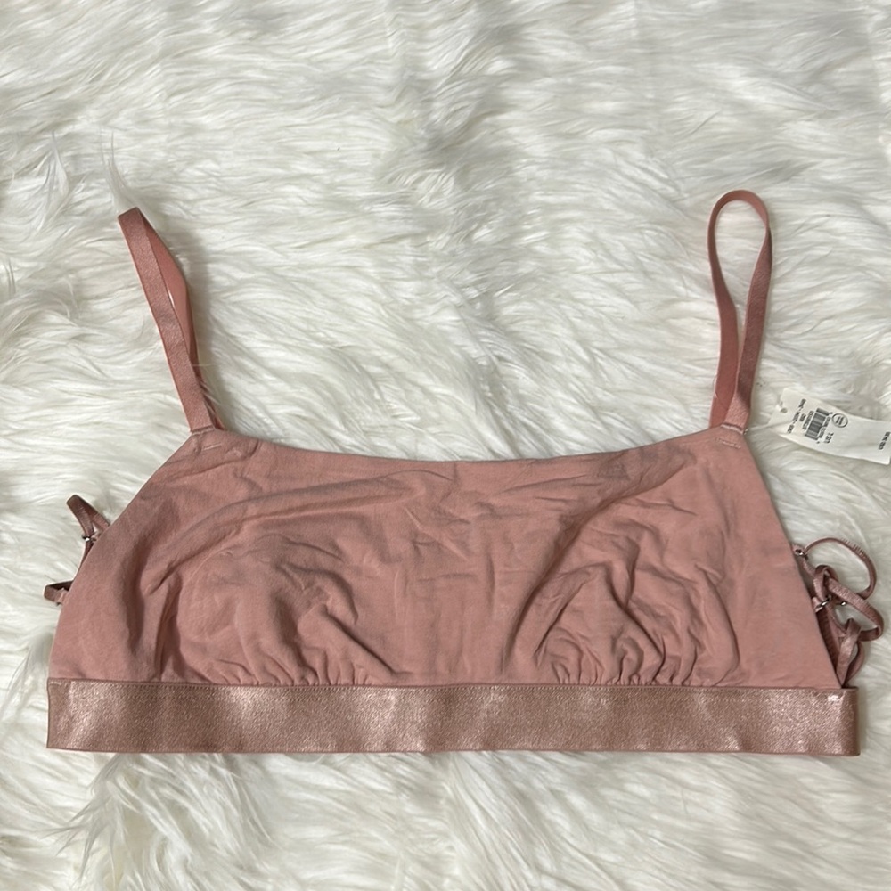 NWT Aerie Light Pink Lace Up Sides Bralette L